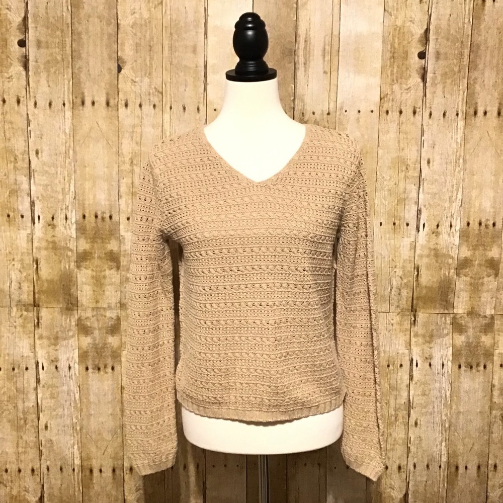 Ann Taylor Tan Open Knit Sweater Linen Blend